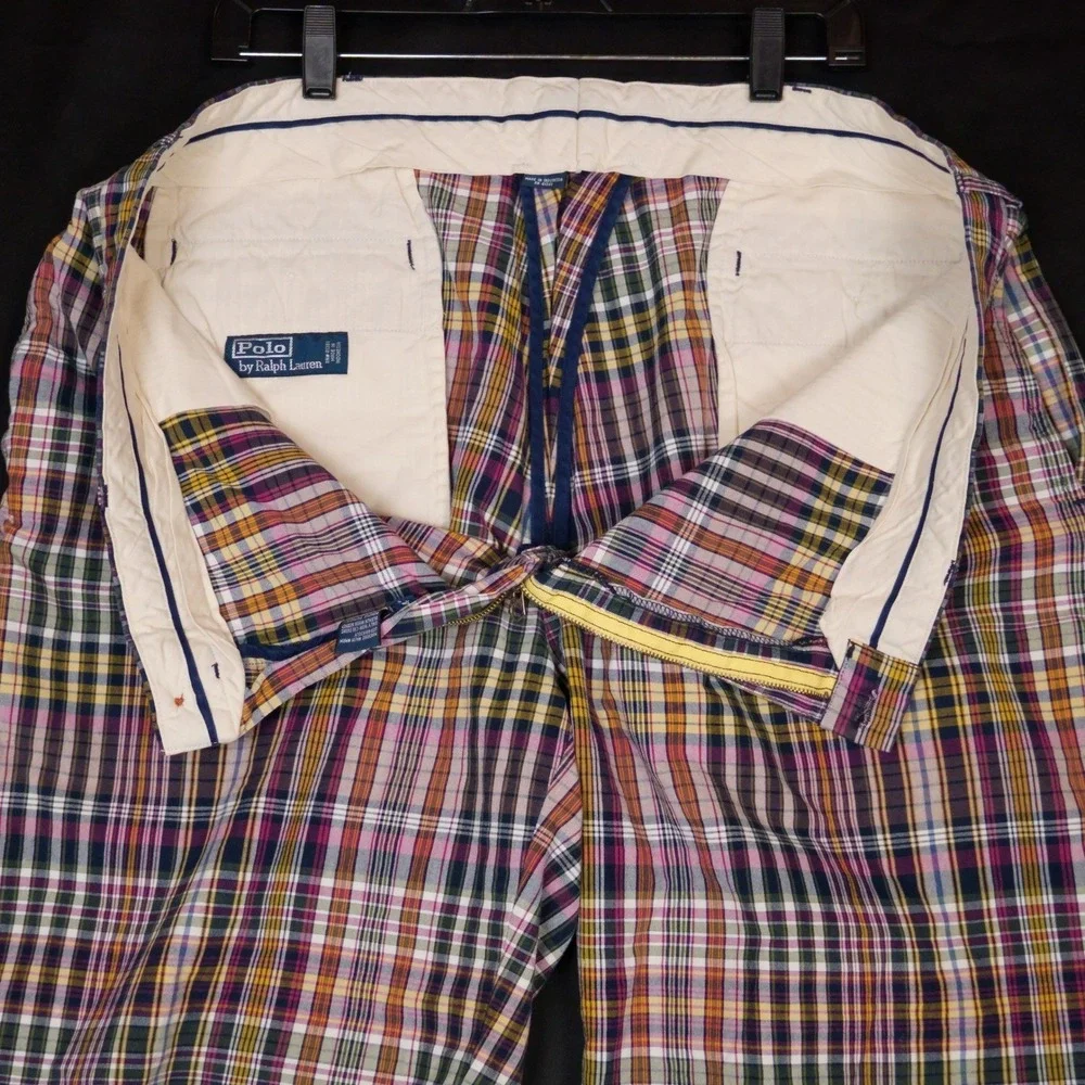 Polo Ralph Lauren Shorts Mens 42 Multi Plaid Vintage Madras Cotton Flat‎ Front